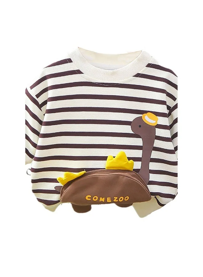 ليتل سربرايز بوكس 2 Pcs Set Brown Striped 3D Fluffy Dino Tummy Sweat Shirt And Pants Set For Toddler And Kids Winter And All Season Wear