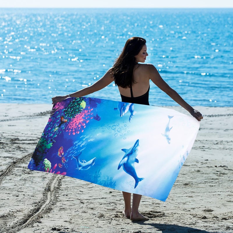 LIVILAN Dolphin Beach Towel, 30" x 60" Thin, Lightweight Microfiber for Girls, Kids, Women, Super Soft, Quick Dry, Sand Free, Ideal for Pool, Bath, Travel, Perfect Dolphin Gifts - Image 3