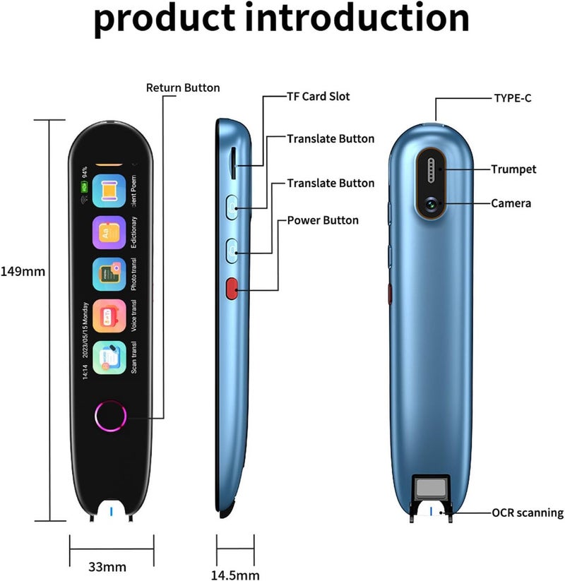 Scan Translator Pen Digital Translation Scanner, 3.5 Inch Screen, 5MP HD Camera, Multi - Language Support - Noise Reducing Recording, AI Voice Output, Portable Language Learning - Image 5