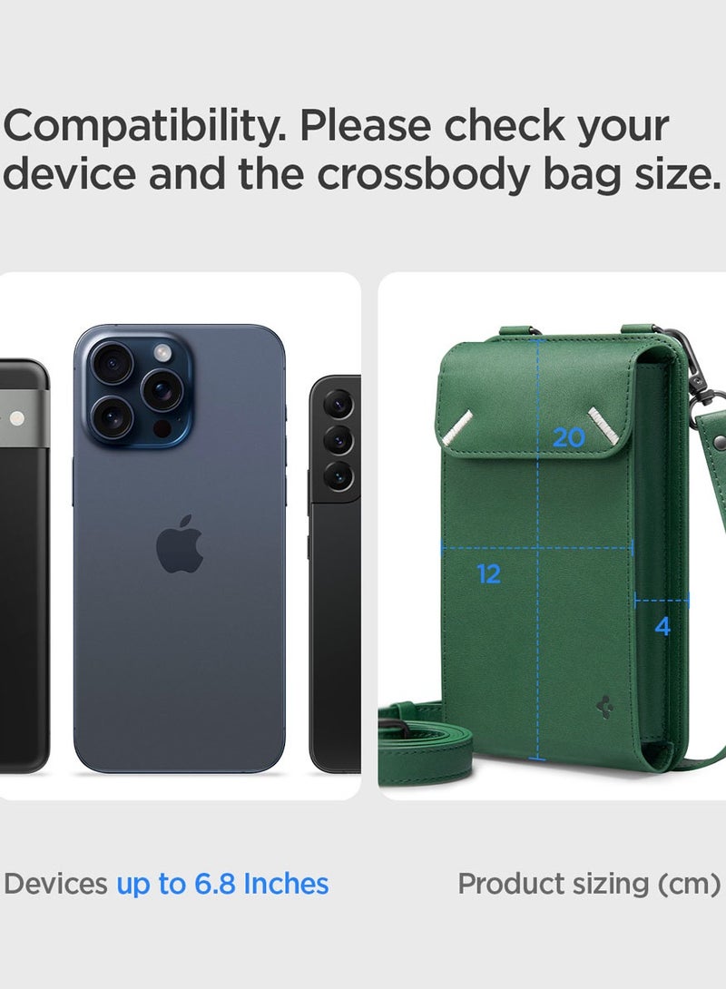 Spigen Valentinus Crossbody Phone Pouch Travel Shoulder Wallet Bag & Card Holder with Strap Compatible with all Smartphones up to 6.8 inch - Jeju Green  - Image 2