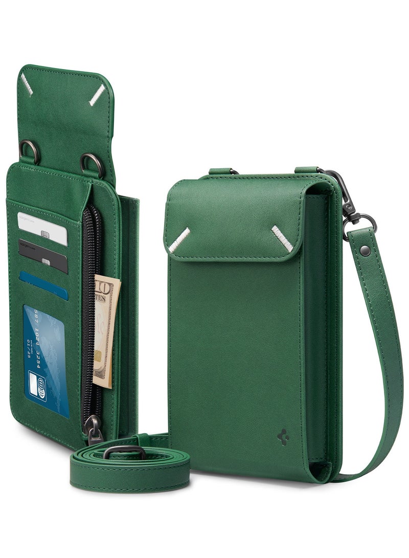 Spigen Valentinus Crossbody Phone Pouch Travel Shoulder Wallet Bag & Card Holder with Strap Compatible with all Smartphones up to 6.8 inch - Jeju Green  - Image 1