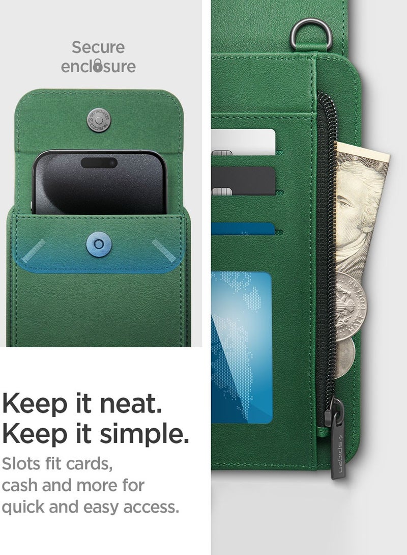 Spigen Valentinus Crossbody Phone Pouch Travel Shoulder Wallet Bag & Card Holder with Strap Compatible with all Smartphones up to 6.8 inch - Jeju Green  - Image 5