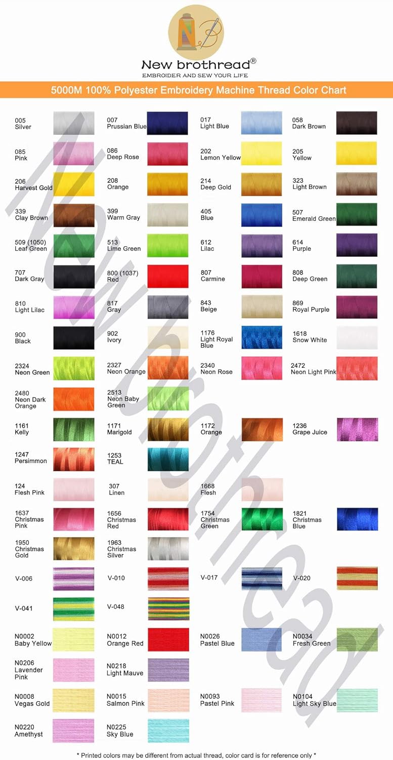 New brothreads - 40 Options- Various Assorted Color Packs of Polyester Embroidery Machine Thread Huge Spool 5000M for All Embroidery Machines -6xFruit&Garden Colors - Image 4