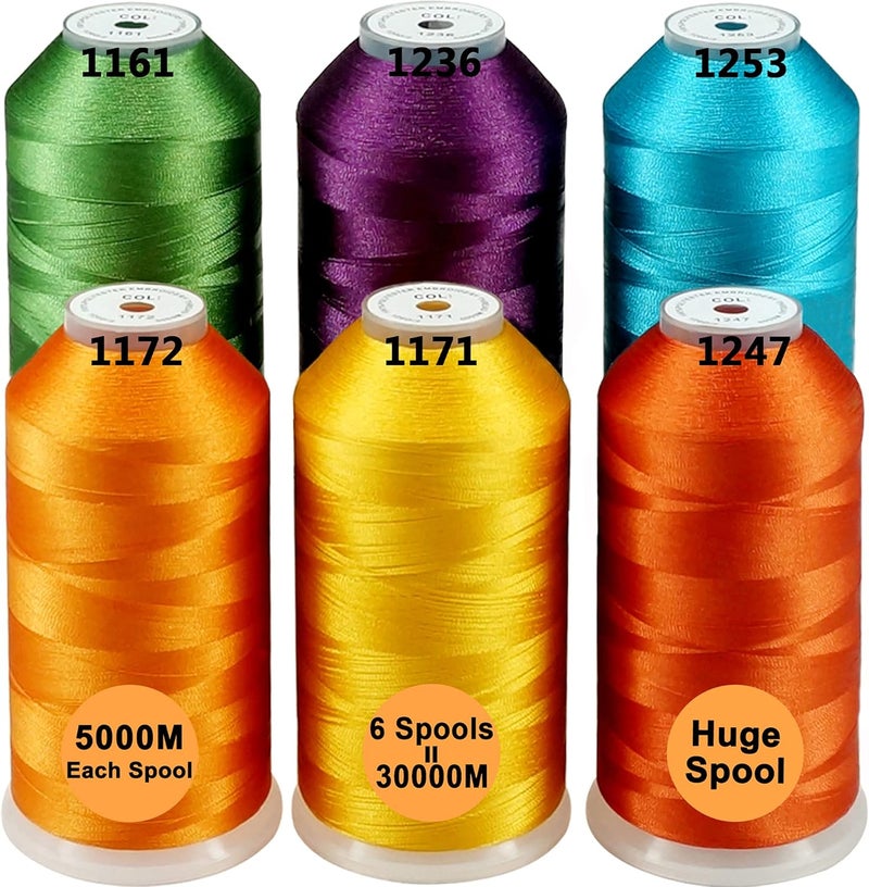 New brothreads - 40 Options- Various Assorted Color Packs of Polyester Embroidery Machine Thread Huge Spool 5000M for All Embroidery Machines -6xFruit&Garden Colors - Image 1