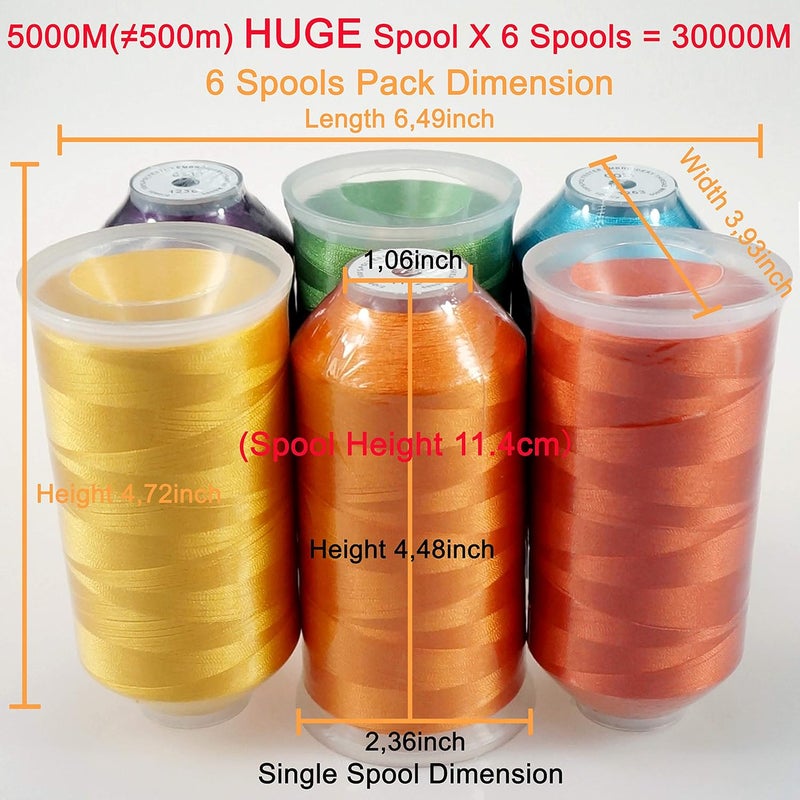 New brothreads - 40 Options- Various Assorted Color Packs of Polyester Embroidery Machine Thread Huge Spool 5000M for All Embroidery Machines -6xFruit&Garden Colors - Image 2