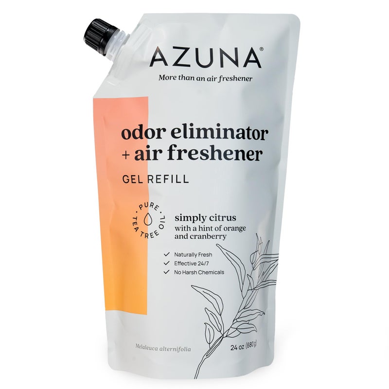 Azuna Air Freshener and Odor Eliminator for Strong Odor Gel 24oz Refill Pouch with Tea Tree Oil | Plant-Based & Long Lasting | Pet, Smoke, Home and Bathroom | Simply Citrus | Lasts 60â€“90 Days - Image 1