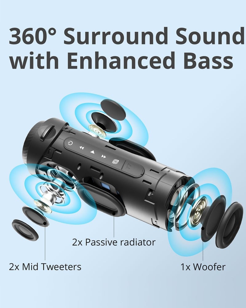 Tronsmart T7 Portable Bluetooth Speaker with 360° Surround Sound, Custom EQ via APP, IPX7 Waterproof, Dual pairing, LED Light, Bluetooth 5.3, Rotary Volume Control, Micro SD/TF Card - Image 2