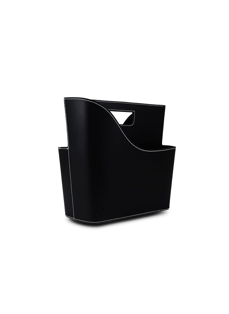 THREE SIXTY the leather life Three Sixty MODELLA HALSEY Handcrafted Desktop Recycled Leather Magazine Holder Free Standing Floor Desk and Table Top Storage and Display StandBooks Newspapers Folders for Home or Office Black  - Image 2