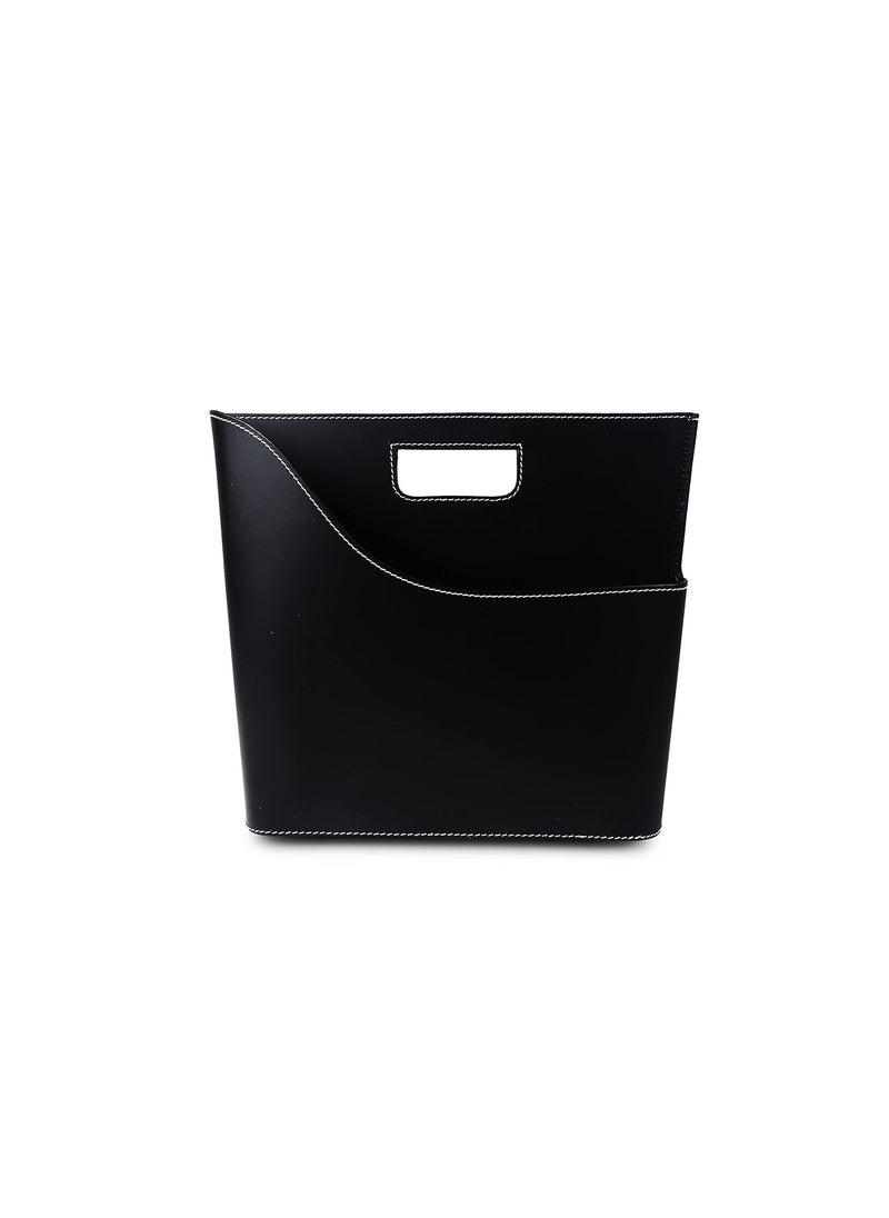 THREE SIXTY the leather life Three Sixty MODELLA HALSEY Handcrafted Desktop Recycled Leather Magazine Holder Free Standing Floor Desk and Table Top Storage and Display StandBooks Newspapers Folders for Home or Office Black  - Image 1