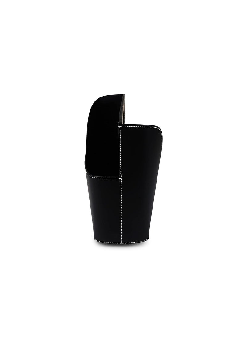 THREE SIXTY the leather life Three Sixty MODELLA HALSEY Handcrafted Desktop Recycled Leather Magazine Holder Free Standing Floor Desk and Table Top Storage and Display StandBooks Newspapers Folders for Home or Office Black  - Image 5