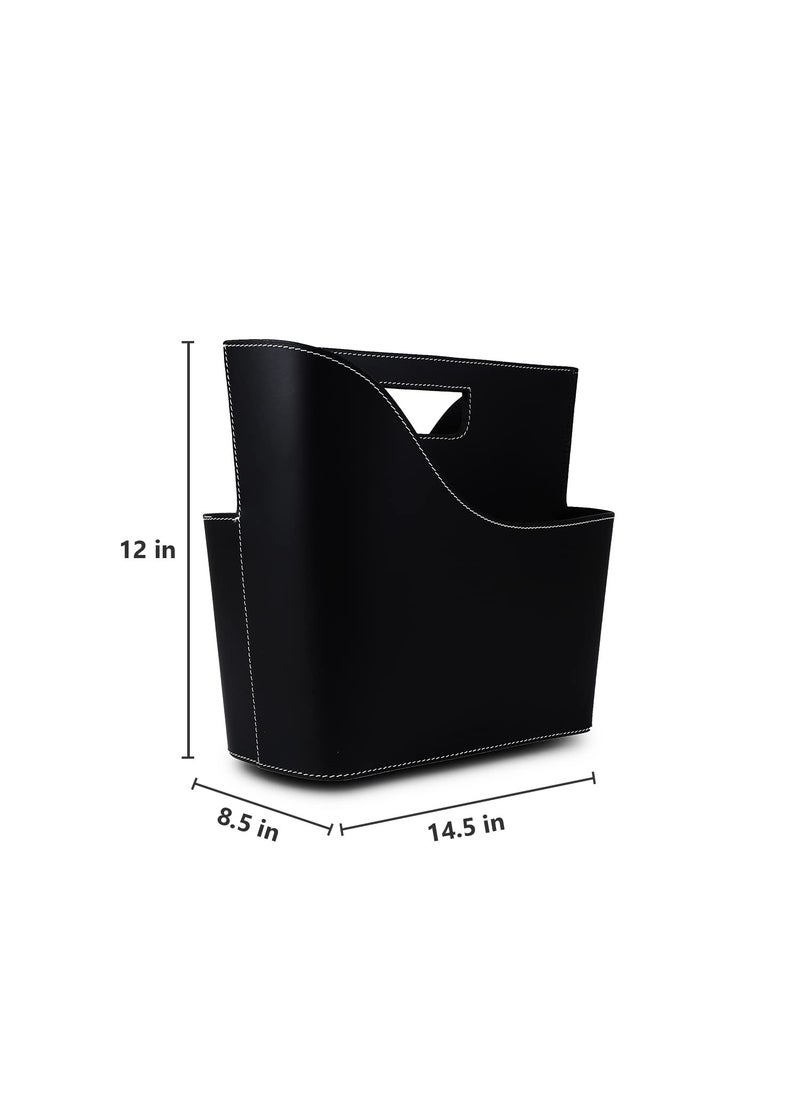 THREE SIXTY the leather life Three Sixty MODELLA HALSEY Handcrafted Desktop Recycled Leather Magazine Holder Free Standing Floor Desk and Table Top Storage and Display StandBooks Newspapers Folders for Home or Office Black  - Image 3