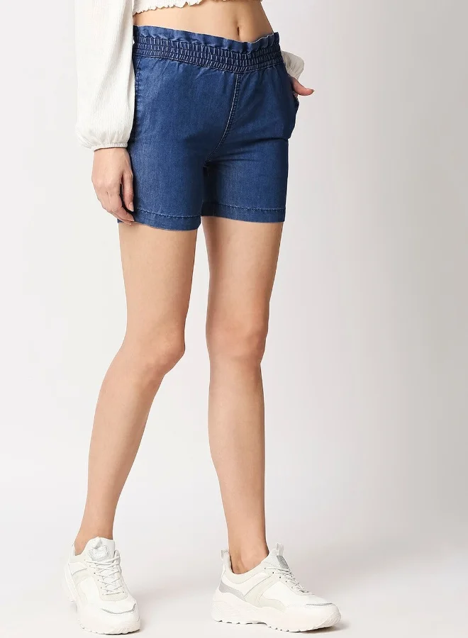HIGH STAR Women Blue Washed Slim Fit Denim Shorts