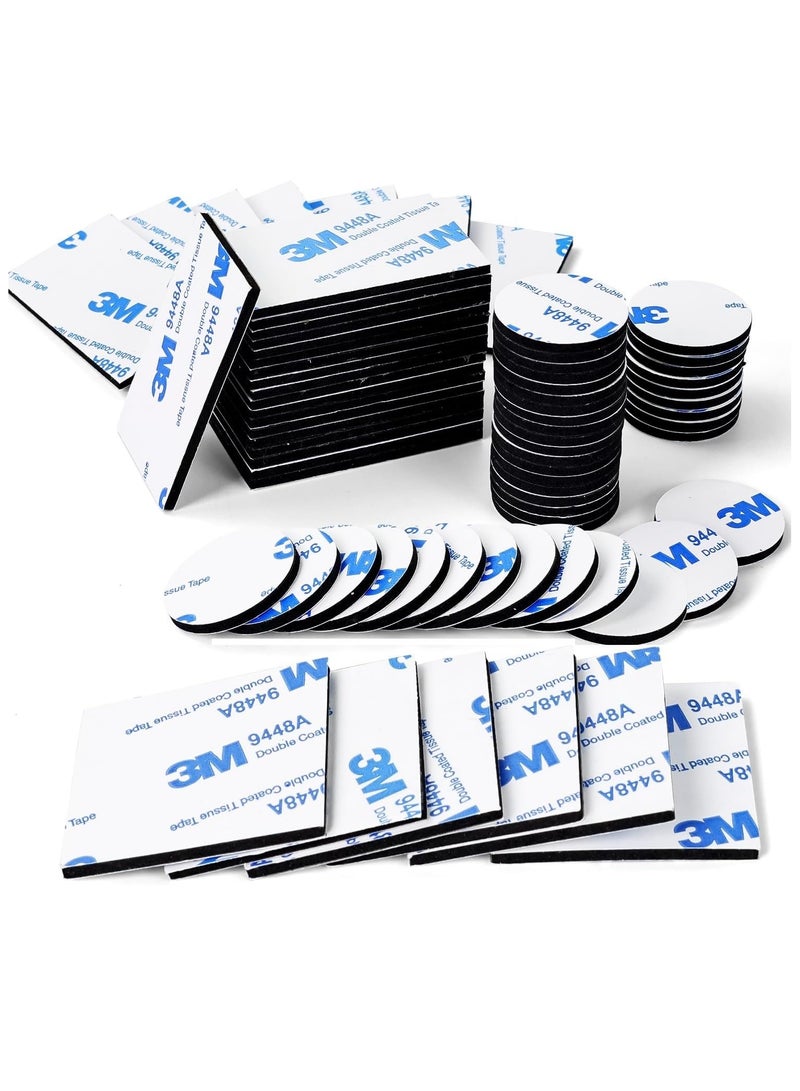3M 60Pcs  Double Sided Foam Tape Strong Pad Mounting,Double Sided Tape Strong Heavy Duty Waterproof Tape Adhesive Foam Pad Tape, Black Self-Adhesive Tape Include Square Round and Rectangular,for Holding Picture, Walls Picture, Light, Hooks, Home, Office - Image 1