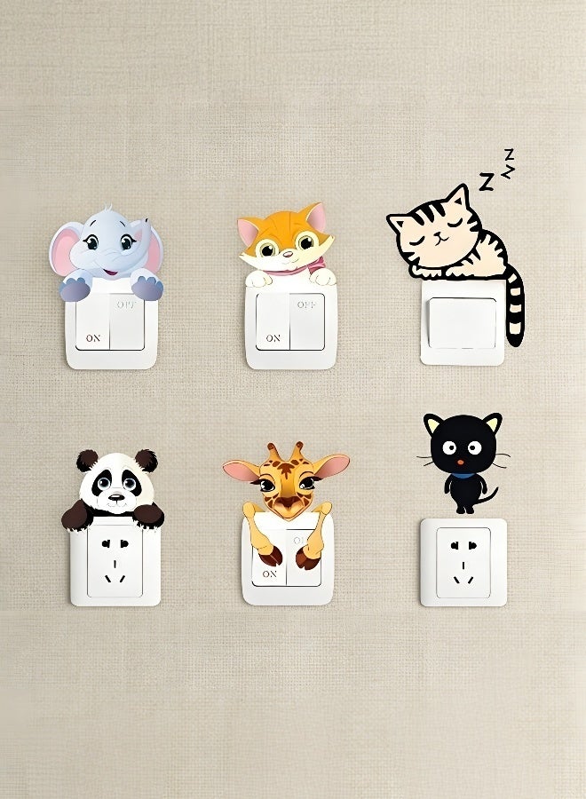 6 Pieces of Removable 3D Cartoon Animals Wall Sticker Colorful Cute Kids Room Decor Stickers Reusable No Residue Decals for Nursery or Bedroom - Image 1