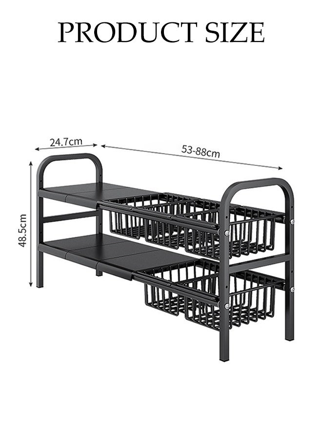 DUNISO 2 Tier Under Sink Cabinet Basket Extendable Multi-Functional Adjustable Carbon Steel Kitchen Storage Organisation with 4 Removable Panels and 4 Storage Basket Kitchen Cupboard Shelf for Kitchen Bathroom - Image 4