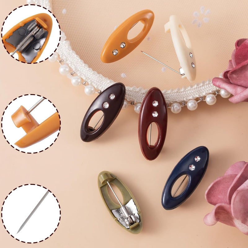 Excefore Fashion Hijab Pins, 18 Pcs 6 Color Assorted Scarf Safety Pins, Brooch Pins Scarf Pins Clips Safety Locking, Baby Cloth Nappy Pin for Women Muslim Scarf Clothing, Hollow Mixed Color with Rhinestone - Image 5