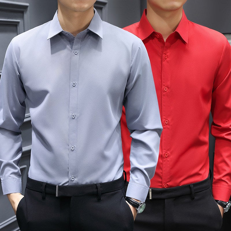 Spring and autumn men's long-sleeved shirt shirt gray business casual anti-wrinkle inner wear workwear work clothes men's clothing - Image 2