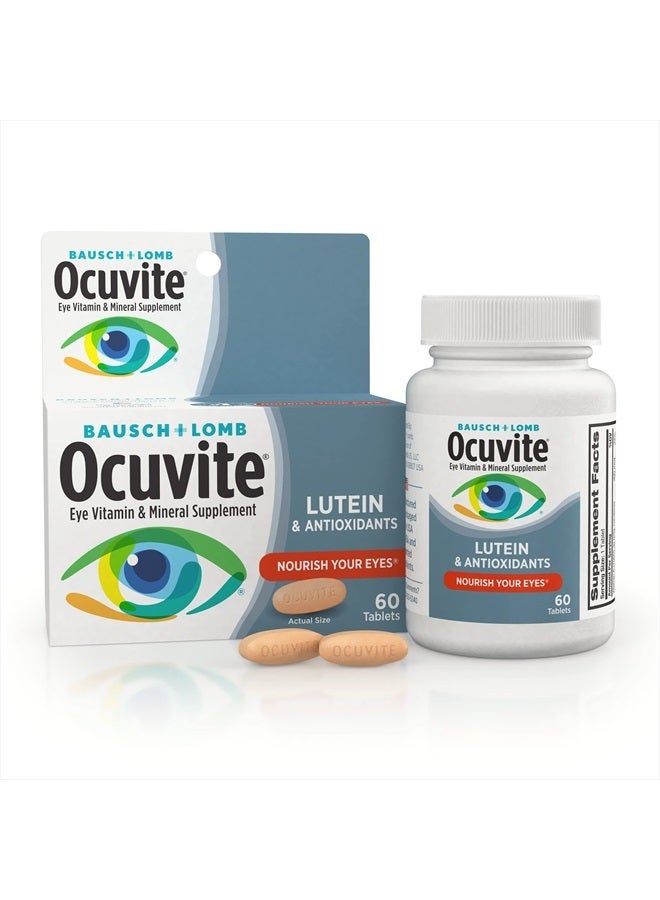 Ocuvite مكملات فيتامينات ومعادن العين من باوش ولوم أوكيوفايت، تحتوي على الزنك، والفيتامينات A، C، E، واللوتين، وردي، قرص، 60 حبة - Image 1