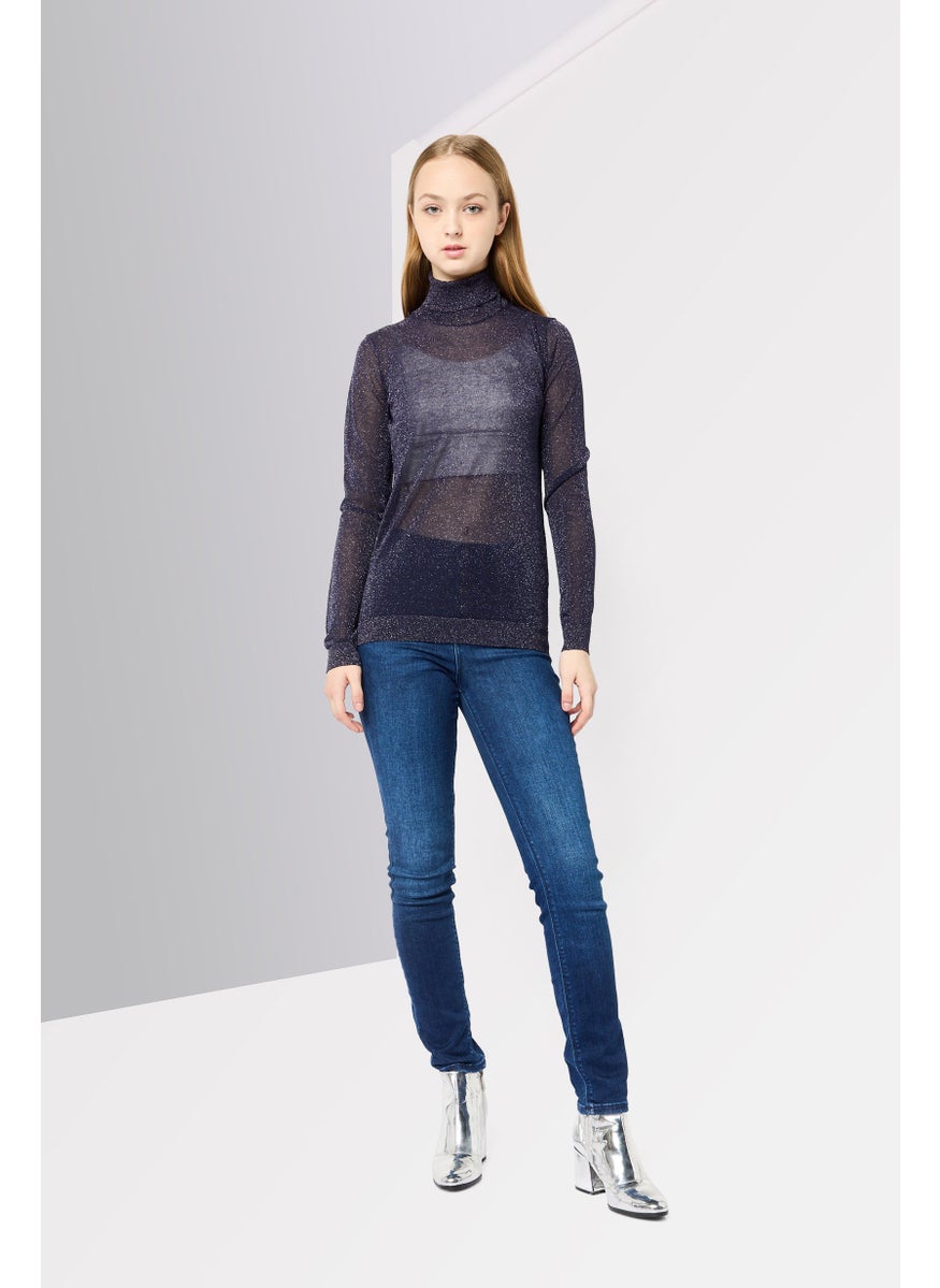 Harmont & Blaine Women Boat Neck Long Sleeves Metallic Sweater, Black  - Image 2