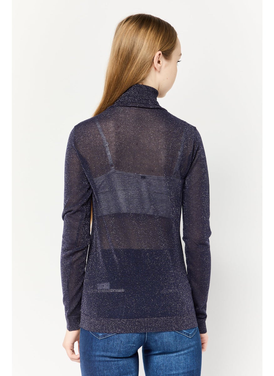 Harmont & Blaine Women Boat Neck Long Sleeves Metallic Sweater, Black  - Image 4