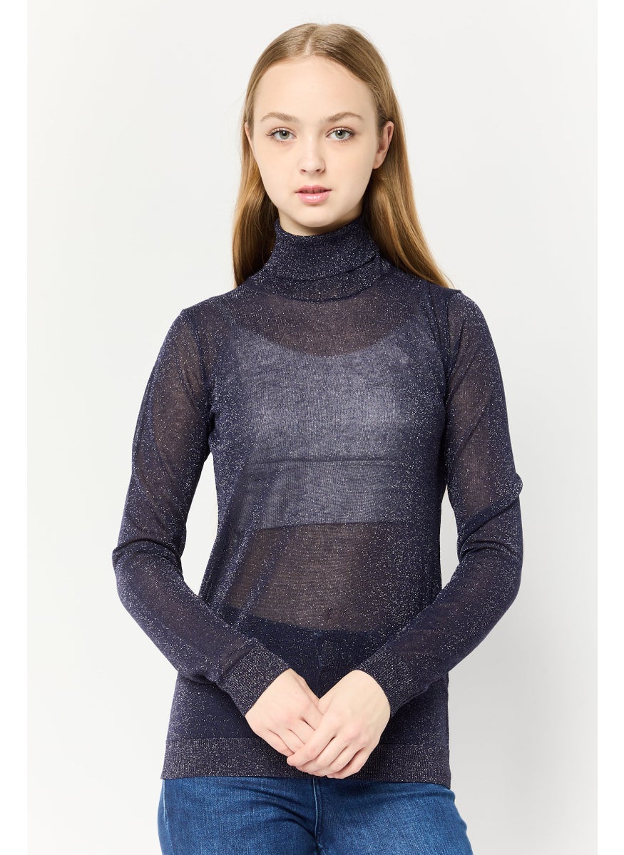Harmont & Blaine Women Boat Neck Long Sleeves Metallic Sweater, Black  - Image 1