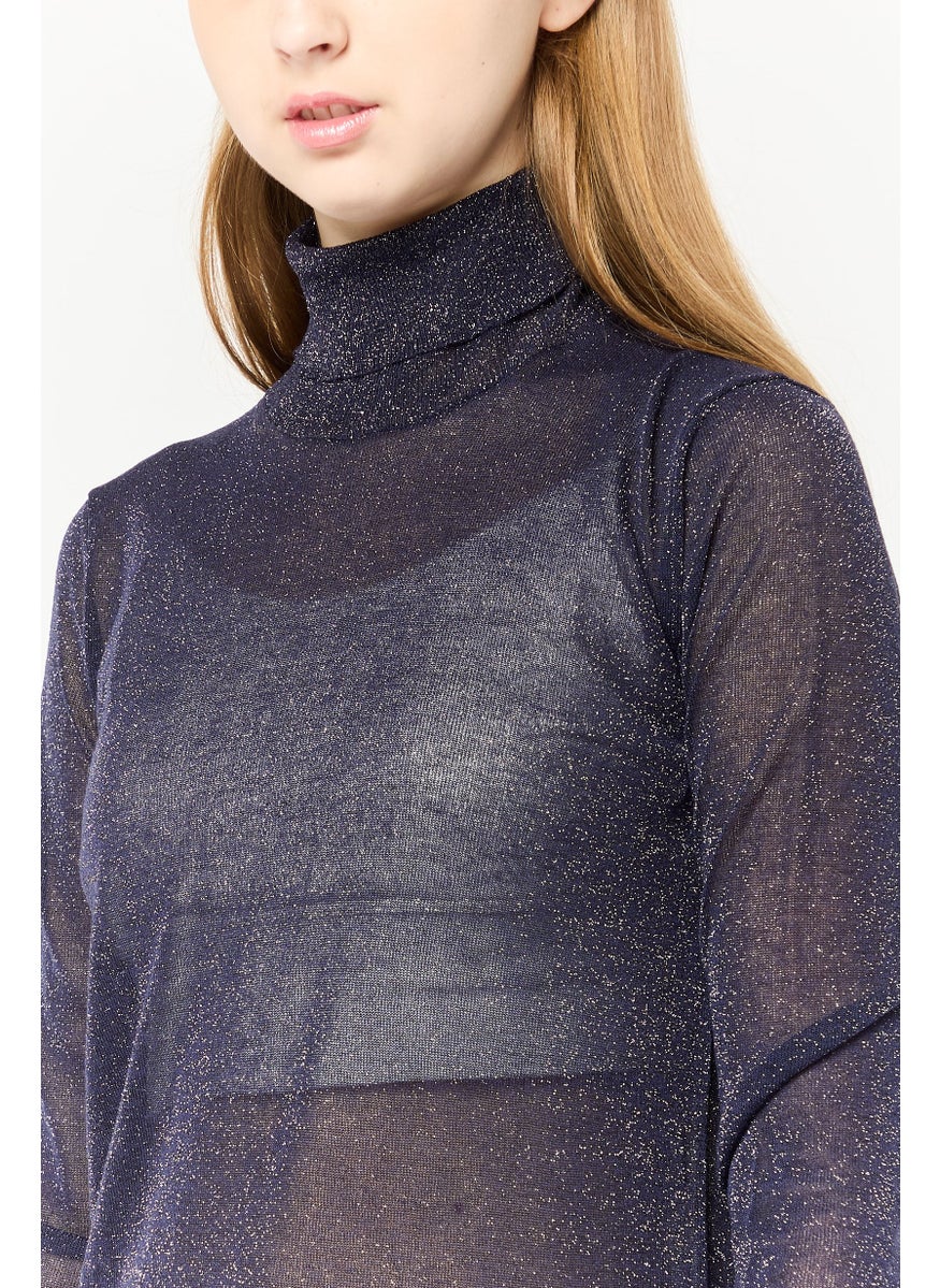 Harmont & Blaine Women Boat Neck Long Sleeves Metallic Sweater, Black  - Image 3