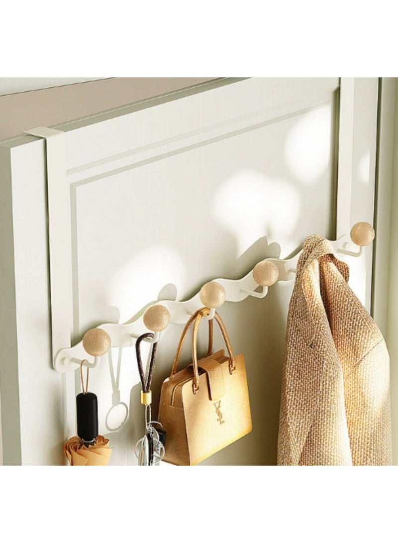 JINFANLI Over the door hook rack, high quality over the door hanger, 6 heavy duty hooks for hanging coats, bags, towels, keys, over the door organizer, space saving storage rack for bathroom, bedroom, hallway, (round ball) white 6 hooks - Image 1