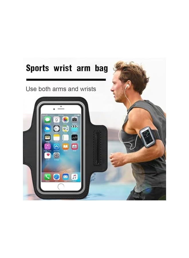 Green Tiger 2 Pcs Sports Armband Mobile Phone with Headphone Bag, Running Armband, Sweat-Resistant Mobile Phone Holder with Sports Armband Universal Bag Jogging Gym Running Armband (Black) - Image 3