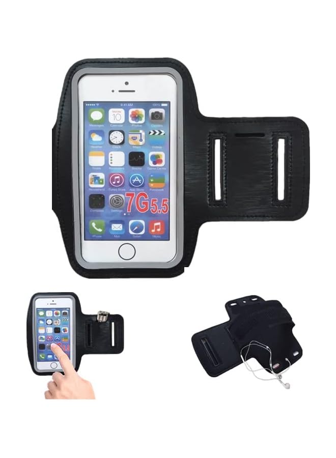 Green Tiger 2 Pcs Sports Armband Mobile Phone with Headphone Bag, Running Armband, Sweat-Resistant Mobile Phone Holder with Sports Armband Universal Bag Jogging Gym Running Armband (Black) - Image 1