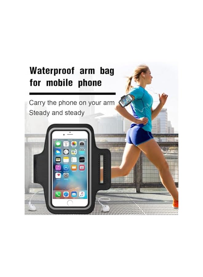 Green Tiger 2 Pcs Sports Armband Mobile Phone with Headphone Bag, Running Armband, Sweat-Resistant Mobile Phone Holder with Sports Armband Universal Bag Jogging Gym Running Armband (Black) - Image 2