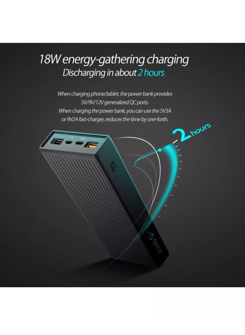 أوريكو - بنك الطاقة الذكي K20000 بقدرة 20000 مللي أمبير في الساعة بقدرة 18 وات USB-A وType-C وMicro B، 2 × منافذ إدخال (Type-C وMicro USB) - 3 × منافذ إخراج (Type-C وUSB Type-A) - Image 1