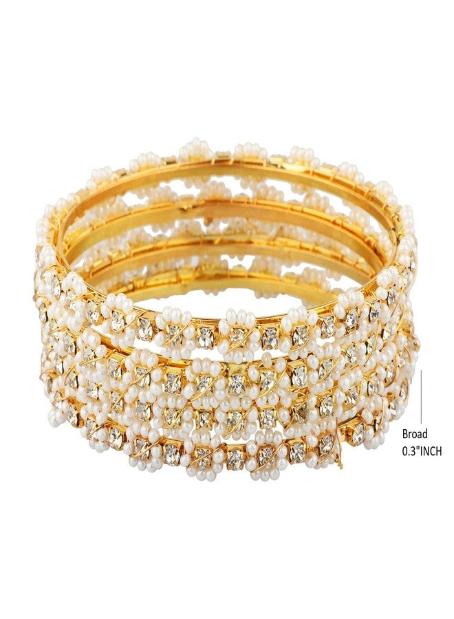 Efulgenz Indian Bangles for Women Pearl Bracelet Bangles Set Bollywood Jewelry Traditional Faux Pearl Crystal Wedding Bracelet Bangle Set (4 Pcs) Size 2.8 - Image 5