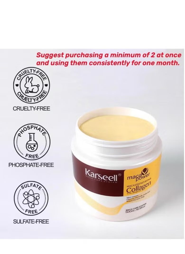 Karseell - Karseell Collagen Hair Treatment Deep Repair Conditioning Argan Oil Collagen Hair Mask Essence for Dry Damaged Hair All Hair Types 16.90 oz 500 ml - Image 1