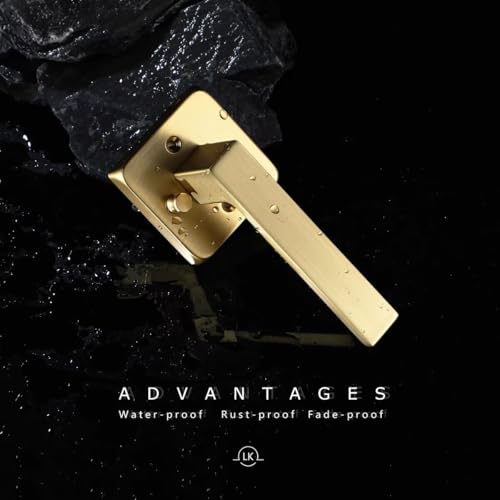 Linkaa Privacy Door Lever Gold Satin Brass Square Door Handle Levers with Lock, Keyless Lock, Privacy Function Exterior/Interior Handles (1 Pack, Privacy (Keyless Lock)) - Image 3