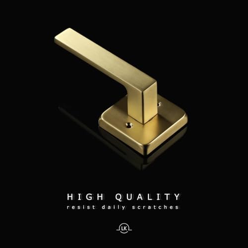 Linkaa Privacy Door Lever Gold Satin Brass Square Door Handle Levers with Lock, Keyless Lock, Privacy Function Exterior/Interior Handles (1 Pack, Privacy (Keyless Lock)) - Image 2