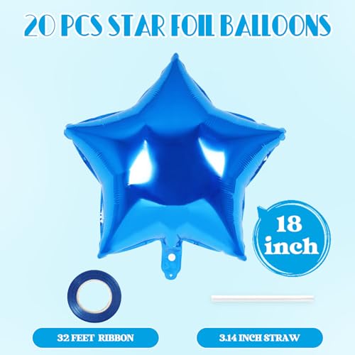 YOTHORN 20 Pcs Star Balloons18 Inch Blue Star Foil BalloonsStars Shaped Balloon Mylar Helium Balloon for Birthday Party Anniversary Wedding Baby Shower Decorations Blue - Image 5