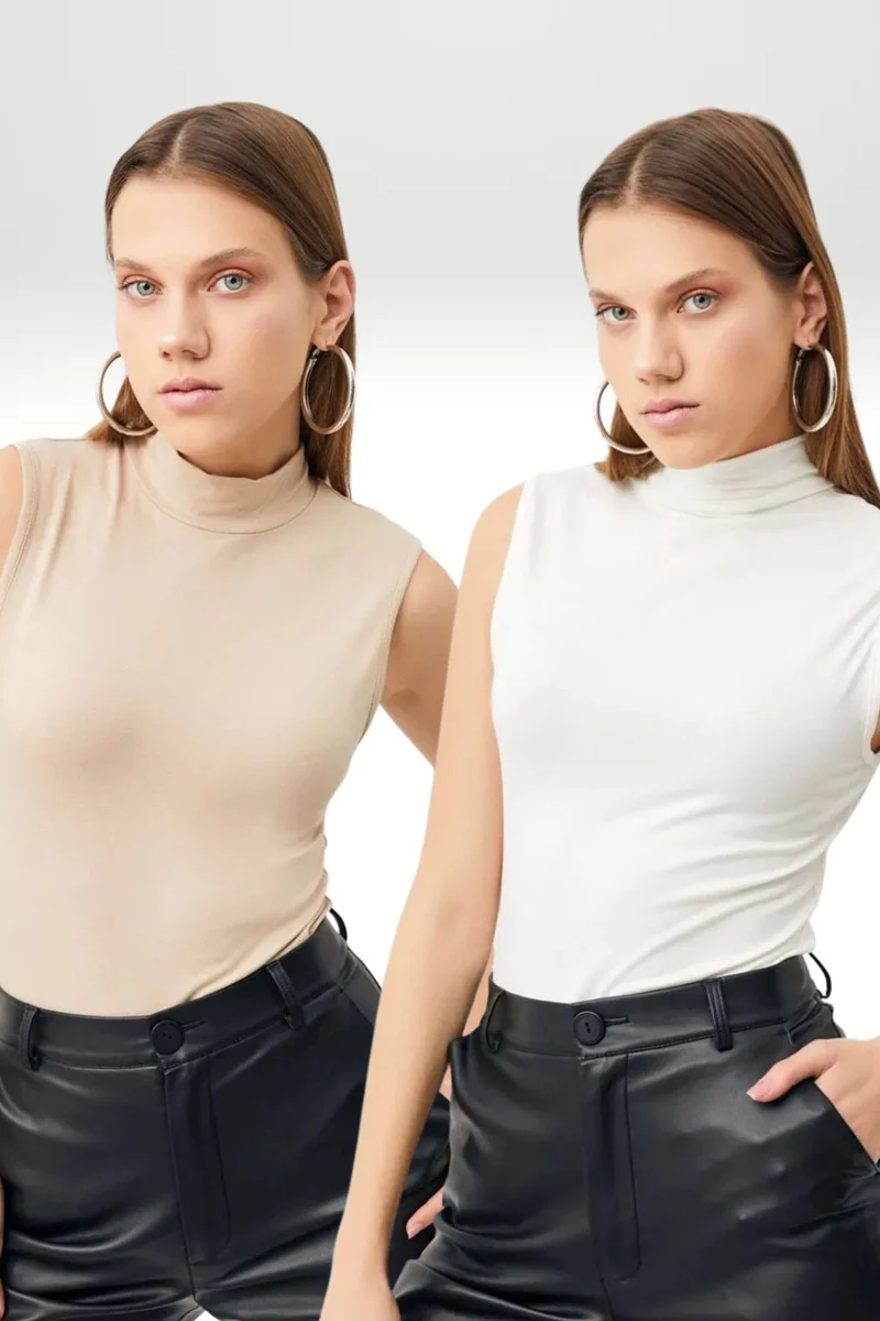 Bipantolon BIPANTOLON Women's 2-Pack Sleeveless Half Turtleneck Bodysuits