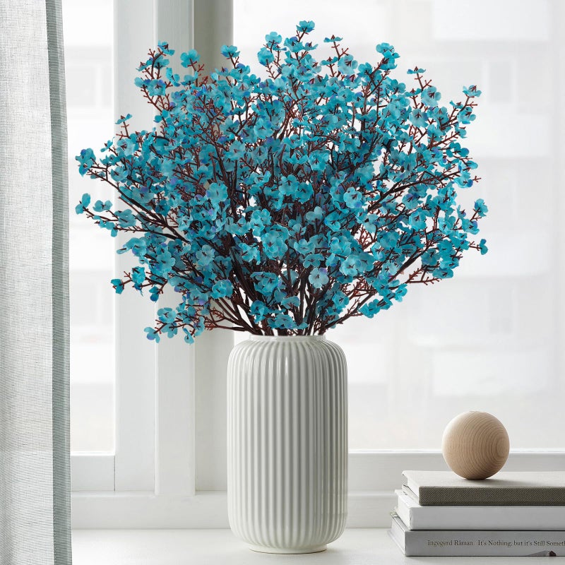 HIAGROW 8Pcs Babys Breath Artificial Flowers Silk Real Touch Peacock Blue Bouquets Flowers for Vase Home Office Wedding Christmas Winter Indoor Outdoor Centerpiece Table Decorations - Image 5
