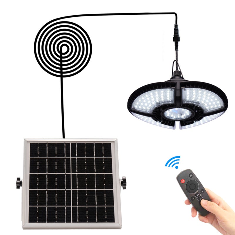 136LEDs Solar Pendant Lamp Garage Light Indoor Outdoor Hanging Lights with Remote Controller IP65 Waterproof for Shed Garage Barn Balcony Gazebo - Image 2