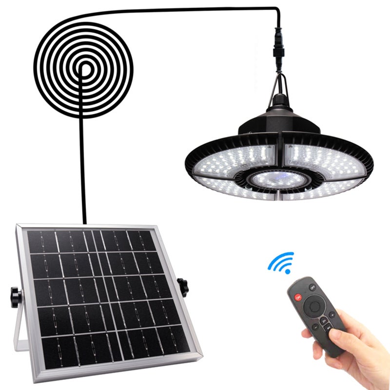 136LEDs Solar Pendant Lamp Garage Light Indoor Outdoor Hanging Lights with Remote Controller IP65 Waterproof for Shed Garage Barn Balcony Gazebo - Image 1