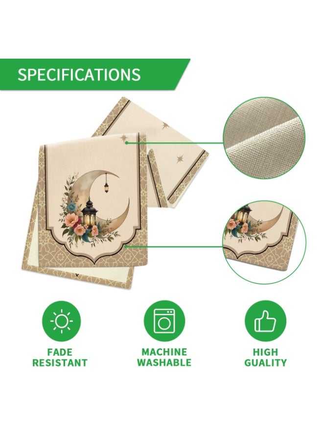 SISGL عيد مبارك، رمضان مبارك مفرش طاولة بوليستر مع 6 قطع من مفارش الطاولة، تصميم فوانيس القمر الذهبية، علم طاولة مستطيل منسوج، زينة رمضان، حفلة إسلامية، مثالي لرمضان كريم - Image 4