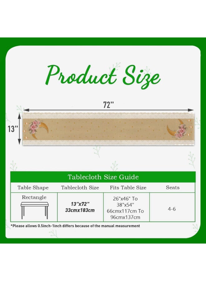 SISGL عيد مبارك، رمضان مبارك مفرش طاولة بوليستر مع 6 قطع من مفارش الطاولة، تصميم فوانيس القمر الذهبية، علم طاولة مستطيل منسوج، زينة رمضان، حفلة إسلامية، مثالي لرمضان كريم - Image 3