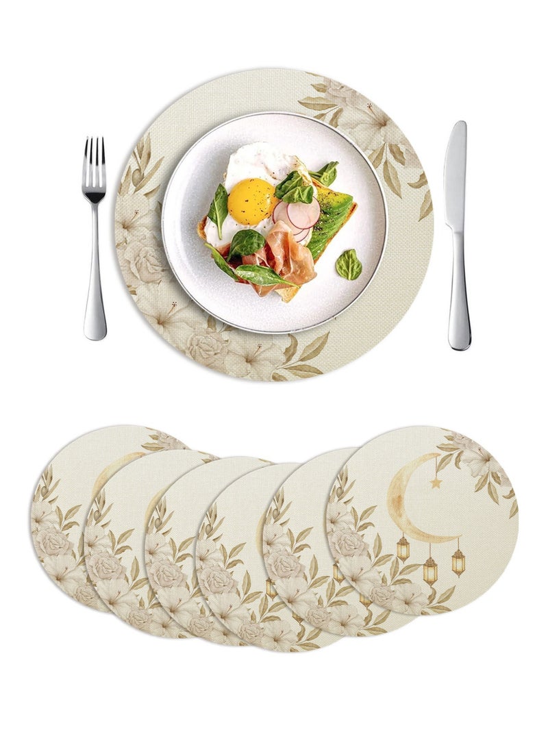 SISGL عيد مبارك، رمضان مبارك مفرش طاولة بوليستر مع 6 قطع من مفارش الطاولة، تصميم فوانيس القمر الذهبية، علم طاولة مستطيل منسوج، زينة رمضان، حفلة إسلامية، مثالي لرمضان كريم - Image 5