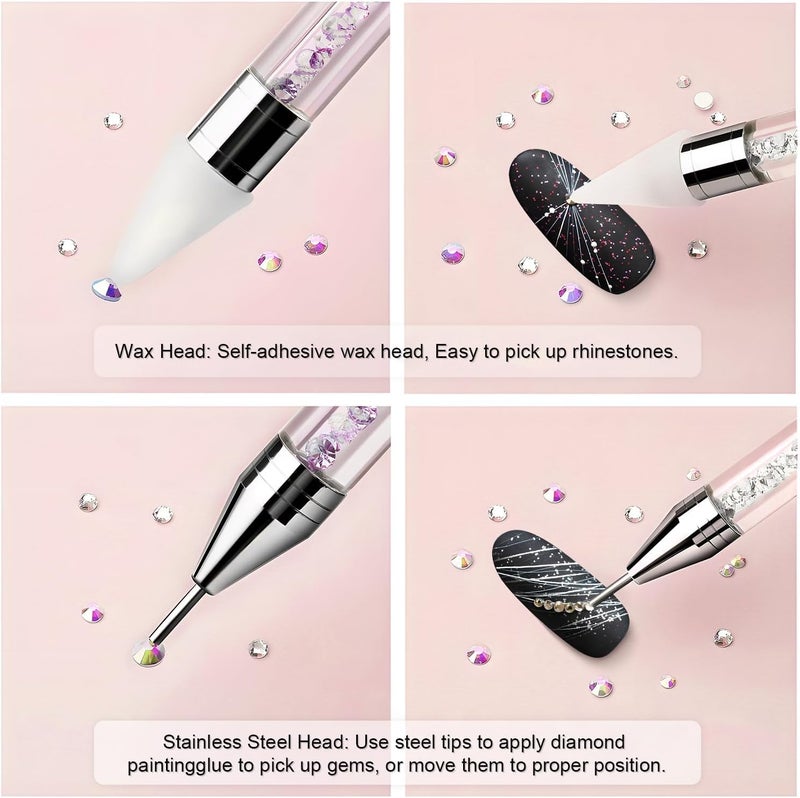 KASTWAVE 2 Pack Rhinestone Picker Tool Set, Rhinestone Applicator Tool,Dual-ended Rhinestones Applicator Nail Art Design Tool, 2 Pack Handle Nail Pen with 4 Extra Wax Tips and1 Tweezer - Image 4