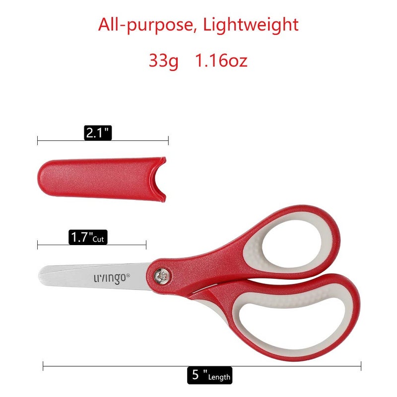 LIVINGO 5" Left and Right Handed Kids Scissors, Safety Blunt Sharp Stainless Steel Blade Scissors for Children School Teacher Use Crafting Cutting Paper, 3 Pack Assorted Colors - Image 2