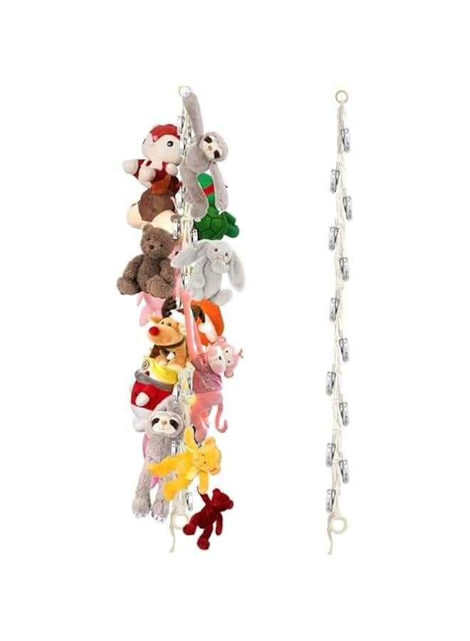 Gonice Stuffed Animal Storage Hammock Corner - Hanging Stuffed Animal Holder with 20 PCS Metal Clips, Boho Stuffed Animal Organizer Chain for Hanging Hats Socks Holiday Cards (1pc Beige)  - Image 1