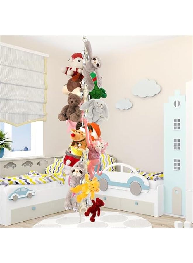 Gonice Stuffed Animal Storage Hammock Corner - Hanging Stuffed Animal Holder with 20 PCS Metal Clips, Boho Stuffed Animal Organizer Chain for Hanging Hats Socks Holiday Cards (1pc Beige)  - Image 2