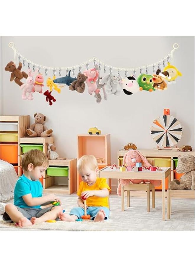 Gonice Stuffed Animal Storage Hammock Corner - Hanging Stuffed Animal Holder with 20 PCS Metal Clips, Boho Stuffed Animal Organizer Chain for Hanging Hats Socks Holiday Cards (1pc Beige)  - Image 4