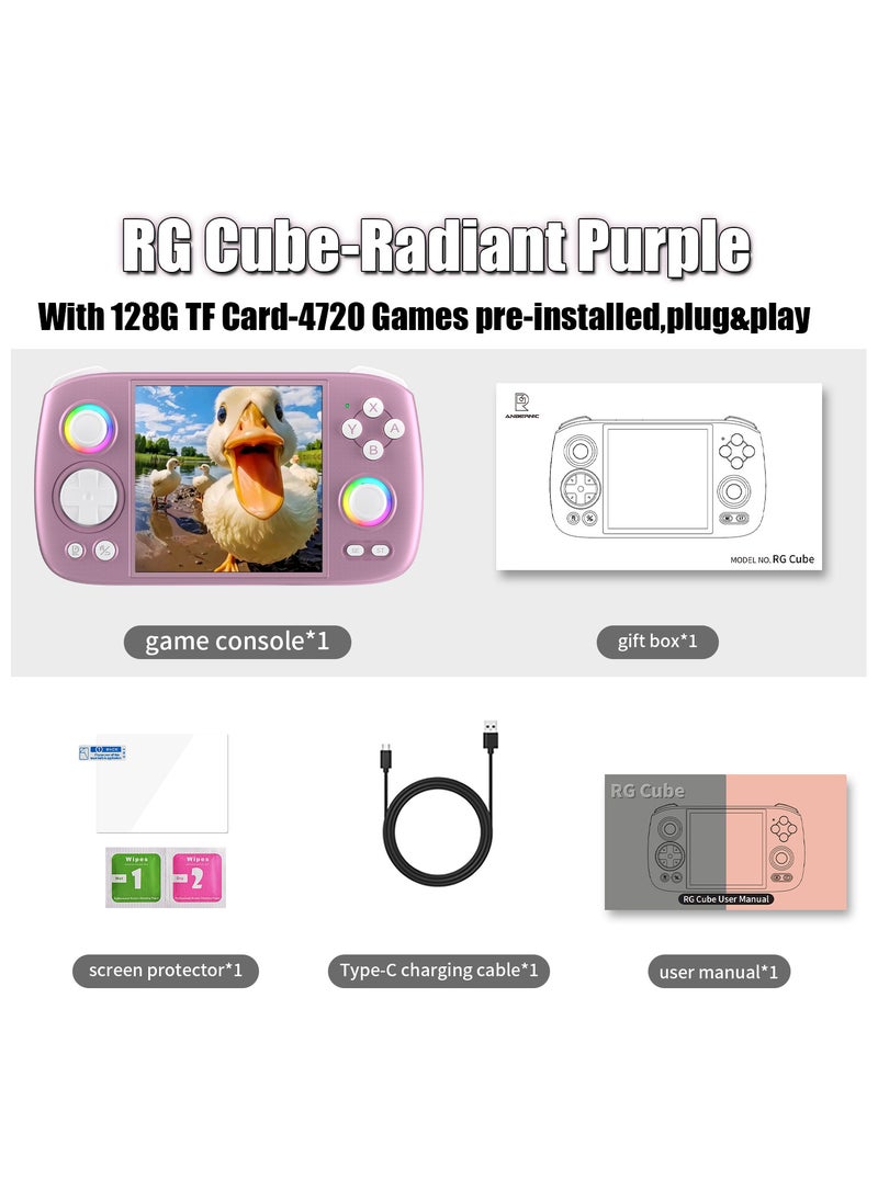 ANBERNIC  - ANBERNIC RG Cube Retro Handheld Game Console 64bit Android 13 Unisoc T820 3.95 Inch IPS Screen Hall Joystick RGB lighting effect (Purple) - Image 1