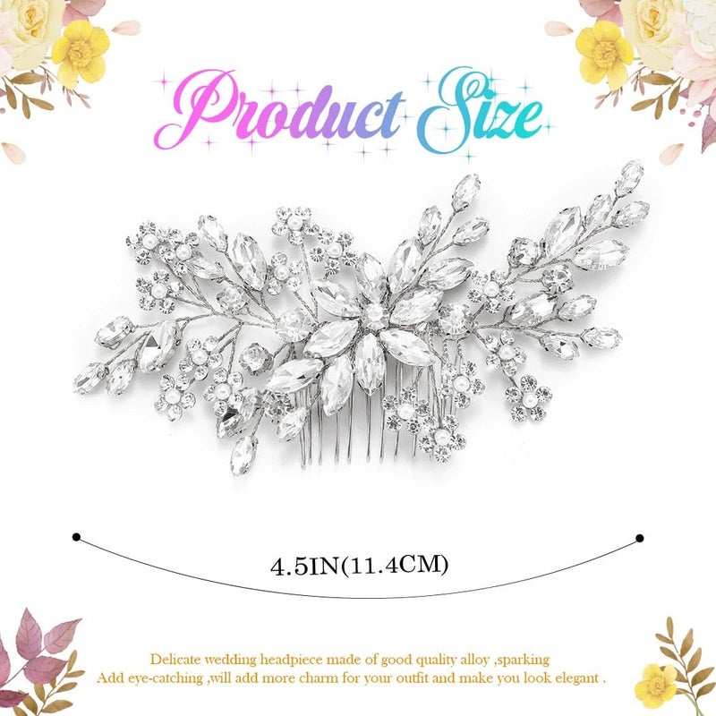 Catery Crystal Bridal Hair Combs Rhinestones Hairpieces Flower Wedding Clips Accessories for Brides and Women Pack of 1(Silver) - Image 3